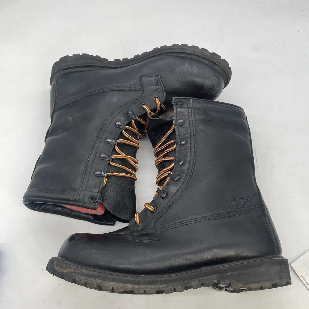 Rocky Insulated Leather Combat Boots Mens 11.5 W Black Lace-Up Vibram Sole